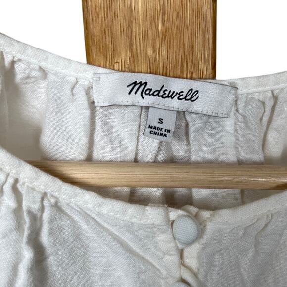 Madewell Linen White Sundress Size Small Flutter Sleeve Button Mini Dress - Picture 5 of 6